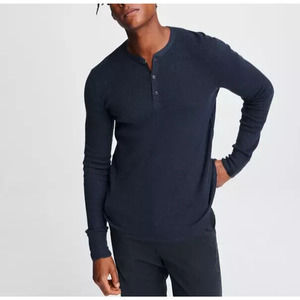 Rag & Bone Henley Shirt Mens Medium Merino Wool Knit Long Sleeve Navy Blue